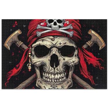 Imagem de Quebra-cabeças engraçados de caveira pirata para adultos, 1000 peças, presentes de festa de elefante branco, quebra-cabeças rígidos para adultos, paisagem floral