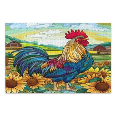 Imagem de Quebra-cabeças coloridos para adultos de fazenda de galo, 1000 peças, quebra-cabeças grandes para adultos com letras nas costas