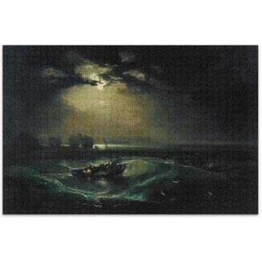 Imagem de J. M. W. Turner imprime pescadores no mar 1000 peças quebra-cabeças adultos jogo tecnologia presentes quebra-cabeça cena outono arte brinquedo pintura, 75 x 40 centímetros