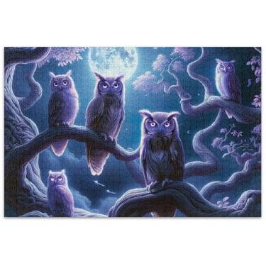 Imagem de Quebra-cabeça de corujas lavanda floresta 500 peças para arte adulto quebra-cabeça divertido divertido bobo