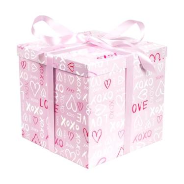 Imagem de Lyforpyton Caixa de presente rosa média do Dia dos Namorados com tampas, fitas e enchimento de papel desfiado, adequada para aniversários e dia dos namorados, casamento, aniversário, festa, 30 x 30 x