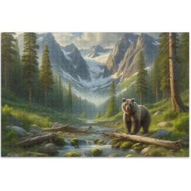 Imagem de Quebra-cabeça de pintura de paisagem de urso para adultos 500 peças decoração de casa arte quebra-cabeça colorido amigos família jogos presentes, 51 x 37 centímetros