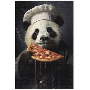 Imagem de Quebra-cabeça Panda Bear Chef Pizza 1000 peças para adultos, presentes tecnológicos, exclusivos, decoração de arte, 29,5 x 19,7 polegadas