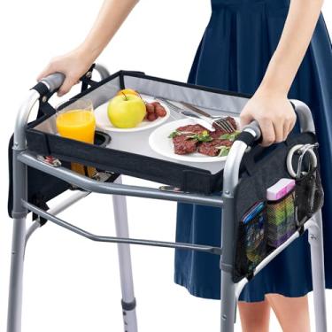 Imagem de BAGSFY Bandeja para andador de visão clara com suporte de copo e bolso lateral – mesa de andador superior rígida para idosos – Acessório dobrável para refeições, leitura, bebidas – Instalação sem