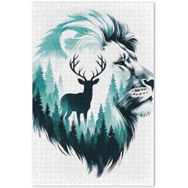 Imagem de Quebra-cabeça de veado leão, aquarela, 500 peças, presentes de festa de elefante branco, decoração de paisagem, pintura de arte, 51 x 35 cm