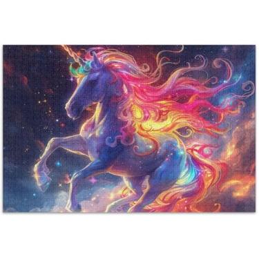 Imagem de Quebra-cabeça com estampas coloridas de unicórnio para adultos, 1000 peças, arte colorida, animal, divertido, bobo, 75 x 40 cm
