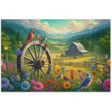 Imagem de Quebra-cabeças de pássaros de flores da primavera 500 peças para adultos presentes de jogo de quebra-cabeça engraçados presentes exclusivos de arte floral, 50 x 37 cm