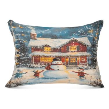 Imagem de Capas de almofada de Natal boneco de neve Queen Soft Body Fronha, fronha com zíper 50 x 76 centímetros