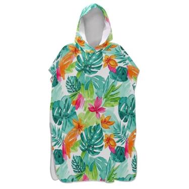 Imagem de TSENQUE Roupão para adultos, poncho de surfe, toalha de banho com capuz, leve, ponchos para adultos, para mulheres, folhas tropicais, verde