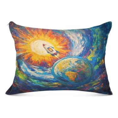 Imagem de Capas de travesseiro Creative Rocket Planet King Size 50 x 76 cm super macias com zíper, capa de travesseiro corporal para cama sofá casa