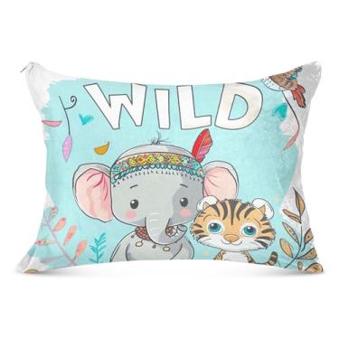 Imagem de Linda fronha de flanela de elefante tigre de desenho animado decorativo padrão queen king size fronhas divertidas para cama de casa sofá, tamanho Queen, 50,8 cm x 76,2 cm