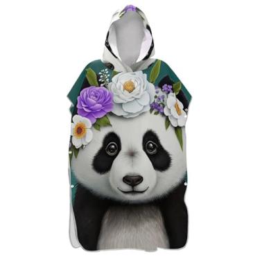Imagem de TSENQUE Poncho de surfe trocador de roupão para adultos praia moletom toalha natação secagem rápida panda fofo branco preto vívido masculino poncho com capuz