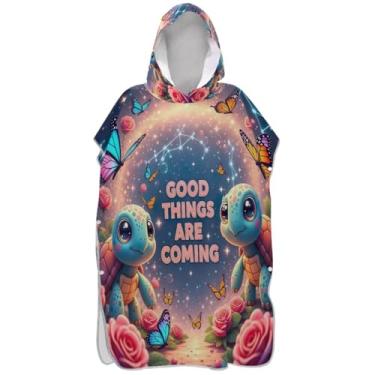 Imagem de Joisal Poncho de surfe para adultos trocador de roupa de banho com capuz bonito vestível tartaruga borboleta rosa ponchos adultos para mulheres