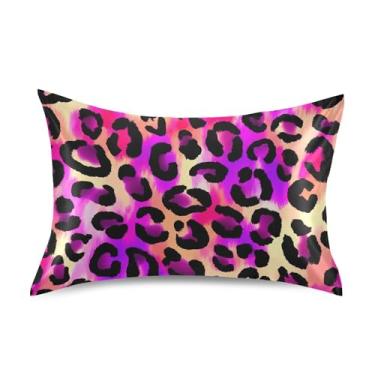 Imagem de Fronhas de cetim rosa com estampa de leopardo com estampa de leopardo fofas personalizadas de resfriamento padrão King Queen fronhas para cama tamanho padrão 66.0 cm x 50.8 cm