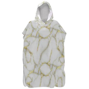 Imagem de Joisal Poncho de surfe trocador de roupão adulto toalha de banho com capuz toalha de banho absorvente para mulheres elegante mármore ouro branco