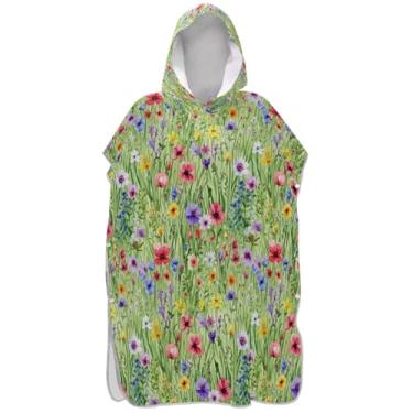 Imagem de Joisal Poncho de surfe verde vintage flores silvestres para adultos roupão de banho toalhas com capuz vestíveis ponchos femininos com capuz
