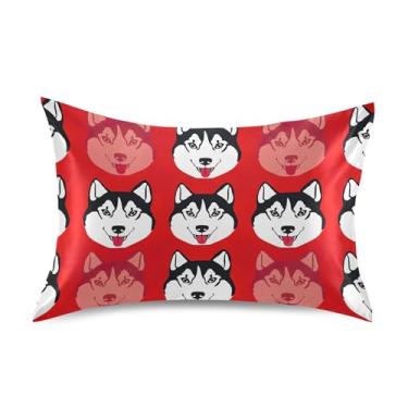 Imagem de Fronhas legais de cetim com desenho de cachorro Husky vermelho animal refrescante presentes modernos roupa de cama personalizada King Queen padrão fronhas tamanho padrão 66 cm x 50 cm
