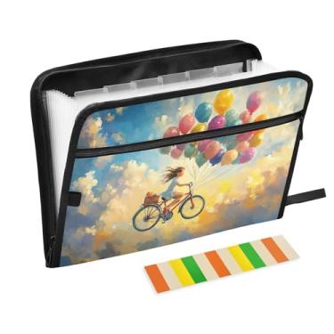 Imagem de Balões para bicicleta, arquivo sanfonado, 13 bolsos, organizador de documentos, fólio com zíper e etiquetas, pasta escolar