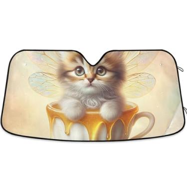 Imagem de Toldo de sol fofo gatinho abelha mel para para-brisa de carro bonito universal retrátil caminhão carro persianas para janelas dianteiras automotivo M, 139.7 cm x 70.1 cm