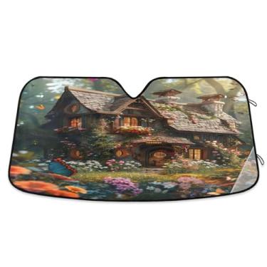 Imagem de Protetor solar de flores de casa de campo de fadas para blocos de para-brisa de carro, raios UV, persiana da janela dianteira do carro, mantém o veículo fresco grande