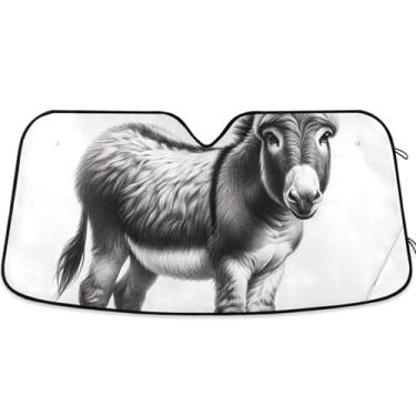 Imagem de Bonito Burro Preto Branco Carro Para-brisa Engraçado Dobrável Caminhão Carro Persianas para Janelas Frontais Retrátil Automotivo S, 134,6 cm x 59,7 cm