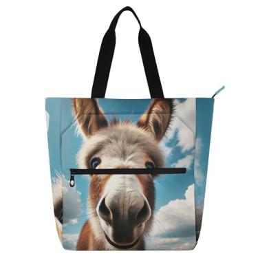 Imagem de GAIGEO Linda bolsa de trabalho de burro para mulheres, bolsa escolar de lona com zíper, bolsa de escritório utilitária com compartimentos
