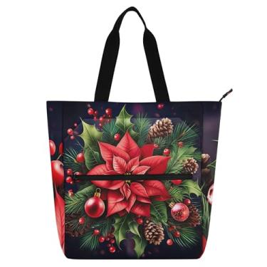 Imagem de GAIGEO Sacola feminina com flor de poinsétia vermelha para trabalho, escola, bolsa para livros, bolsas médias para amantes de livros