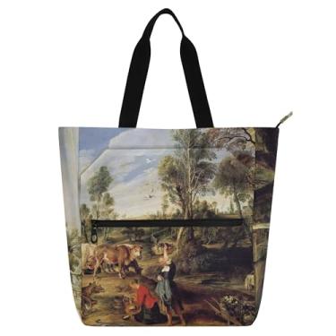 Imagem de GAIGEO Art Peter Paul Rubens Bolsa de lona para trabalho e paisagem de campo para mulheres bolsa escolar bolsa de professores com compartimentos