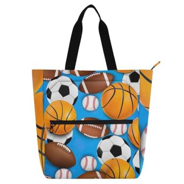 Imagem de GAIGEO Bolsa esportiva com bolas de futebol azul para crianças e mulheres, bolsa escolar com zíper resistente à água, bolsa de viagem e trabalho