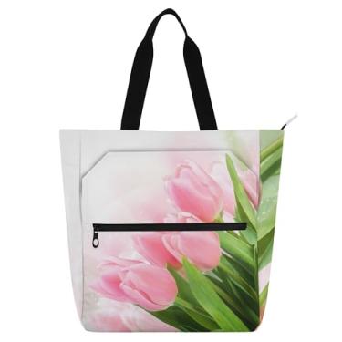 Imagem de Sacola de trabalho com flores de tulipa floral, para mulheres, lona, praia, escola, bolsa para professores, presente para amantes de livros