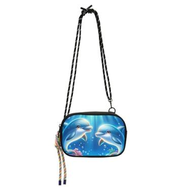 Imagem de TSENQUE Lindos golfinhos animais marinhos bolsas transversais pequenas bolsas femininas bolsa de ombro bolsas de viagem pochete para celular