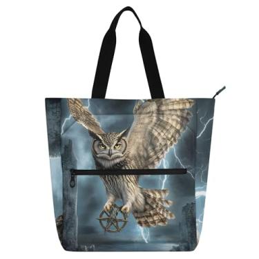 Imagem de GAIGEO Bolsa tiracolo Majestic Owl Full Moon Book para mulheres, crianças, escola, trabalho, com zíper, lona, professor, bolsa de ombro