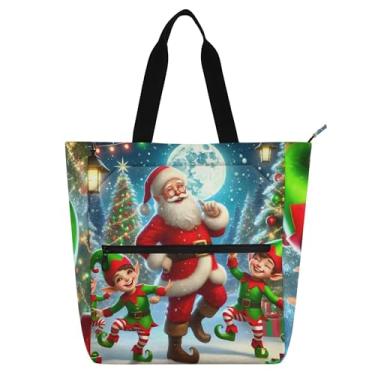 Imagem de Sacolas femininas de Natal, Papai Noel, para trabalho, lona, praia, escola, bolsas para professores, presente para amantes de livros