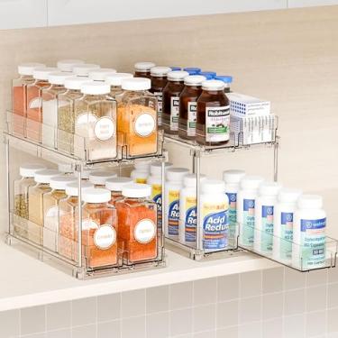 Imagem de Yieach Prateleiras deslizantes de especiarias de 2 camadas para armários, 2 unidades de 26 cm de profundidade e estreita vertical para armários internos, cozinha, despensa, tempero de armário