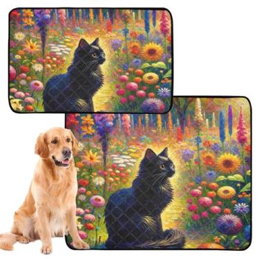 Imagem de Almofada reutilizável de flores de primavera para gatos pretos para animais de estimação laváveis para cães de estimação, tapete impermeável para cercadinho para cães absorventes para treinamento de