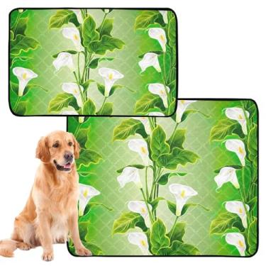 Imagem de Almofadas de xixi verdes florais brancas para cães, almofada lavável para animais de estimação, extra grande, para treinamento de filhotes, à prova de vazamento, impermeável, tapete de cercadinho para