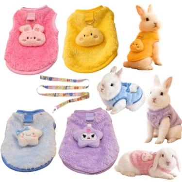 Imagem de Arreio e coleira de coelho, 4 peças de roupas de coelho para coelhos, colete quente de gatinho, camisa de lã pequena para animais de estimação, camiseta aconchegante para coelhinho, porquinho-da-índia