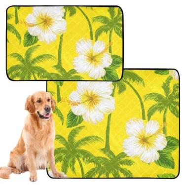 Imagem de Almofadas de xixi reutilizáveis amarelas de hibisco tropicais para gatos, almofadas laváveis para animais de estimação, tapete de urina fofo para cães, impermeável, absorvente, almofadas de