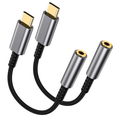 Imagem de Adaptador USB C para conector de fone de ouvido de 3,5 mm, pacote com 2 HiFi tipo C para conector de áudio auxiliar, adaptador auxiliar para USBC compatível com iPhone 17/16/15 Pro Max/Plus, Samsung