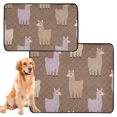 Imagem de Almofada para xixi de animal fofo com lhama marrom alpaca extragrande lavável para animais de estimação à prova d'água tapete de gaiola de cachorro fofo absorvente de penico, médio + grande, conjunto
