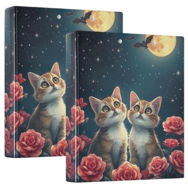 Imagem de Cute Cats Roses Night fichários de 3,8 cm com 3 anéis para guardar 200 folhas, fichário de apresentação de anel redondo floral, 31,5 x 27 x 6 cm, 1 pacote