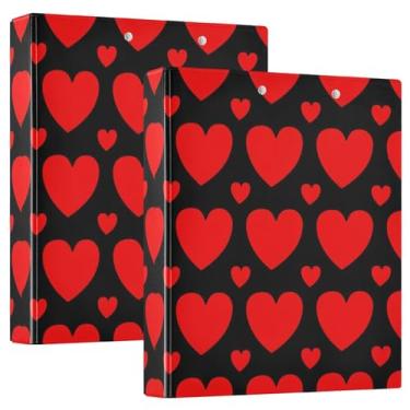 Imagem de Fichários de três anéis pretos com corações vermelhos brilhantes de 3 cm, 200 folhas, portfólio de impressão, anel redondo, fichário de escritório, 31,5 x 27 x 6 cm, 1 pacote