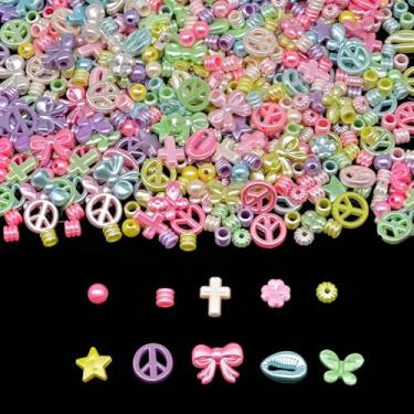 Imagem de Miçangas de acrílico sortidas para kit de fabricação de pulseiras, 200 g + 10 estilos, berloques kawaii de pônei doces contas DIY suprimentos de artesanato para joias chaveiros colares (misto, I