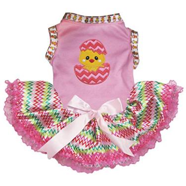Imagem de Petitebella Vestido para cachorro Chick Egg (rosa/arco-íris chevron renda, grande)