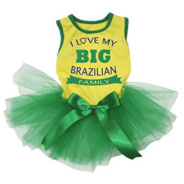 Imagem de Petitebella Vestidos para cachorros I Love My Big Brazilian Family (amarelo/verde, 3GG)
