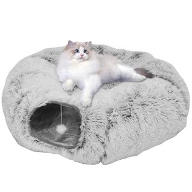 Imagem de Cama de túnel para gatos, caverna multifuncional para gatos, esconderijo de brinquedos de tecido, ajustável em 3 formas, suporte estável para gatos, coelhos e filhotes em ambientes internos (cinza)