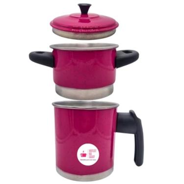 Imagem de Panela para Café Coador Duplo com Filtro, Vermelha, Aço Inoxidável, 2 Peças (Rosa)