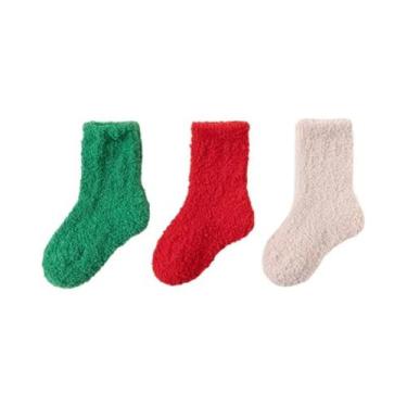 Imagem de Meias Infantis De Inverno Quentes De Veludo Coral Cano Médio 3 Pares C