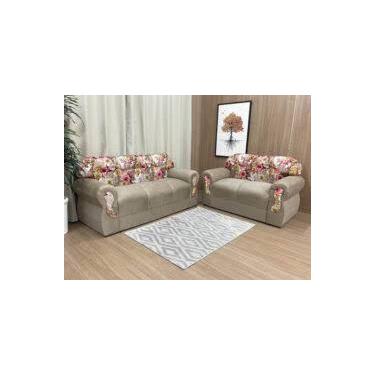 Imagem de Jogo de sofá de 2 e 3 lugares Brasil Bege Floral - Multi Móveis
