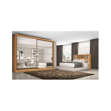 Imagem de Armário Casal Mademarques Sevilha 2 Portas Correr com Espelho Peroba/Off White